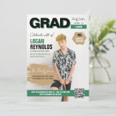 Cool Green Black Photos Magazine Cover Graduation 招待状 (スタンド正面)