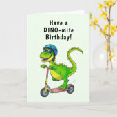 Cool Green Dinosaur Birthday カード (黄色い花)