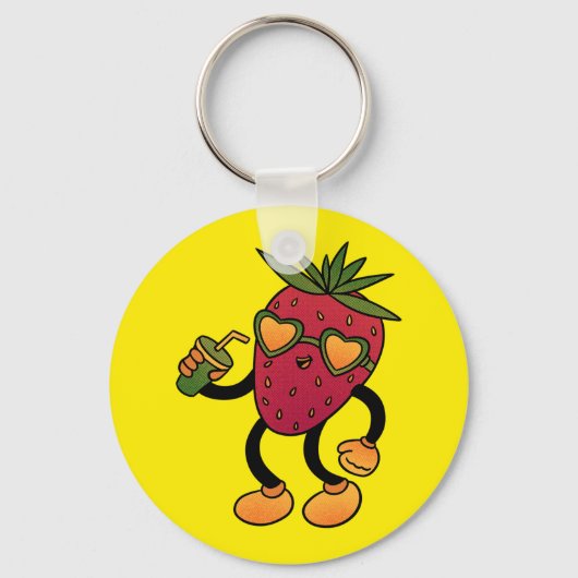 Cool Groovy Strawberry with Heart Sunglasses and D キーホルダー (正面)