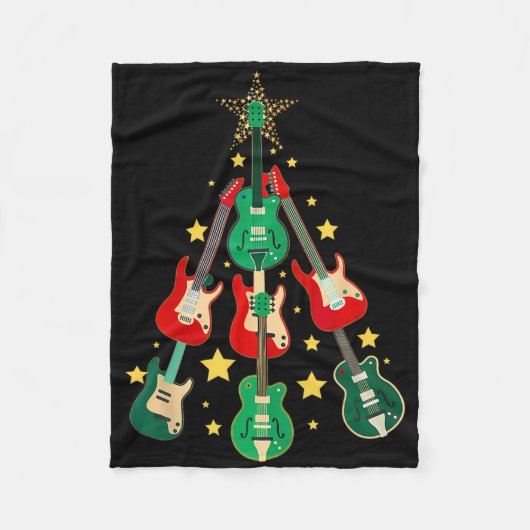 Cool Guitar Christmas Tree Guitar Lovers Christmas フリースブランケット (正面)