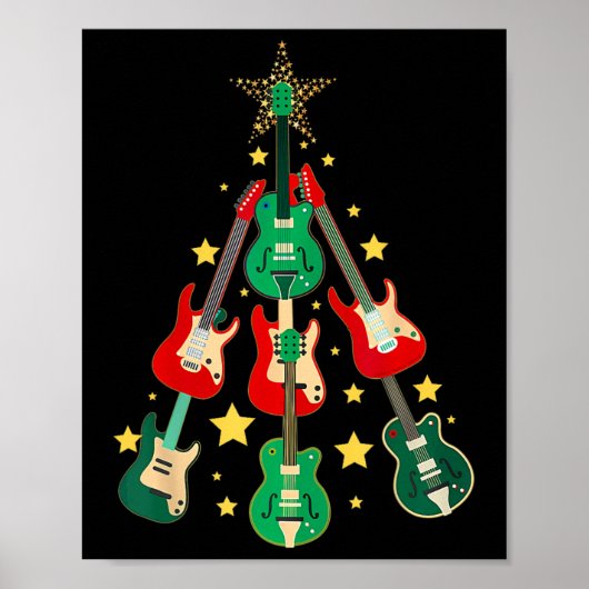 Cool Guitar Christmas Tree Guitar Lovers Christmas ポスター (正面)