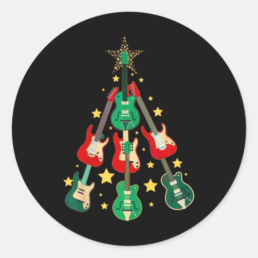 Cool Guitar Christmas Tree Guitar Lovers Christmas ラウンドシール (正面)