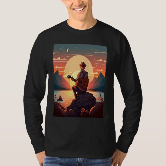 Cool Guitarist Father Dad Playing Guitar In Sunset Tシャツ (正面)