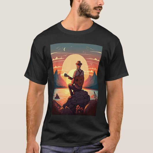 Cool Guitarist Father Dad Playing Guitar In Sunset Tシャツ (正面)