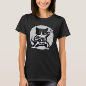 Cool Halloween Cat Dabbing with Skeleton furry Tシャツ (正面)