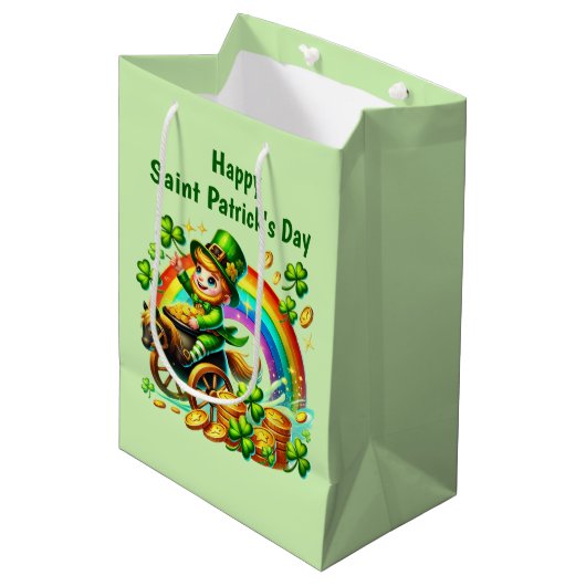 Cool Happy Saint Patrick's Day leprechaun ミディアムペーパーバッグ (正面アングル)