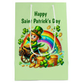 Cool Happy Saint Patrick's Day leprechaun ミディアムペーパーバッグ (裏面)
