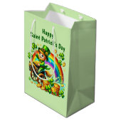 Cool Happy Saint Patrick's Day leprechaun ミディアムペーパーバッグ (裏面アングル)