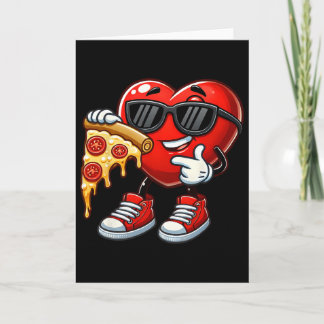 Cool Heart Eating Pizza Valentine Funny Kids Febru カード