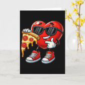Cool Heart Eating Pizza Valentine Funny Kids Febru カード (黄色い花)