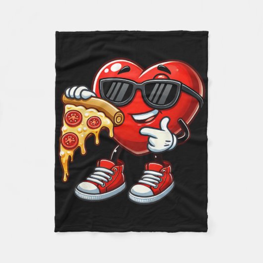 Cool Heart Eating Pizza Valentine Funny Kids Febru フリースブランケット (正面)