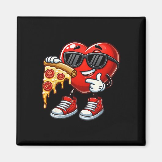 Cool Heart Eating Pizza Valentine Funny Kids Febru マグネット (正面)