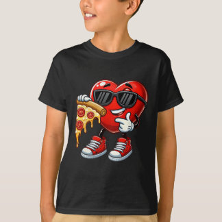 Cool Heart Eating Pizza Valentine Funny Kids Febru Tシャツ