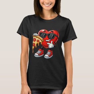Cool Heart Eating Pizza Valentine Funny Kids Febru Tシャツ