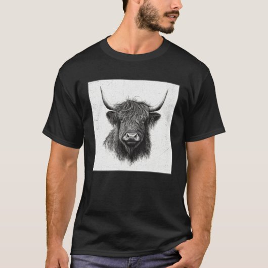 Cool Highland Cow Illustration Black Horn Women Me Tシャツ (正面)