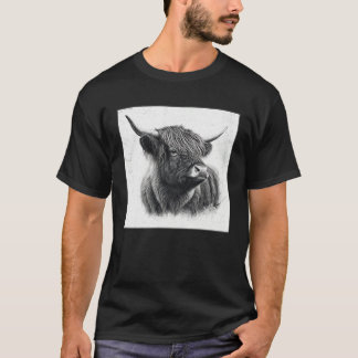 Cool Highland Cow Illustration Black Horn Women Me Tシャツ