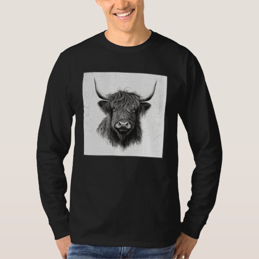 Cool Highland Cow Illustration Black Horn Women Me Tシャツ (正面)