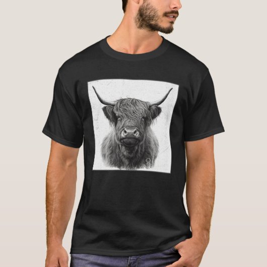 Cool Highland Cow Illustration Black Horn Women Me Tシャツ (正面)