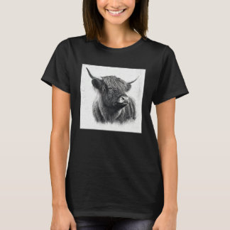 Cool Highland Cow Illustration Black Horn Women Me Tシャツ
