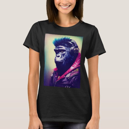 Cool Hipster Colorful Gorilla Illustration Graphic Tシャツ (正面)