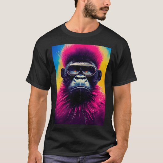 Cool Hipster Colorful Gorilla Illustration Graphic Tシャツ (正面)