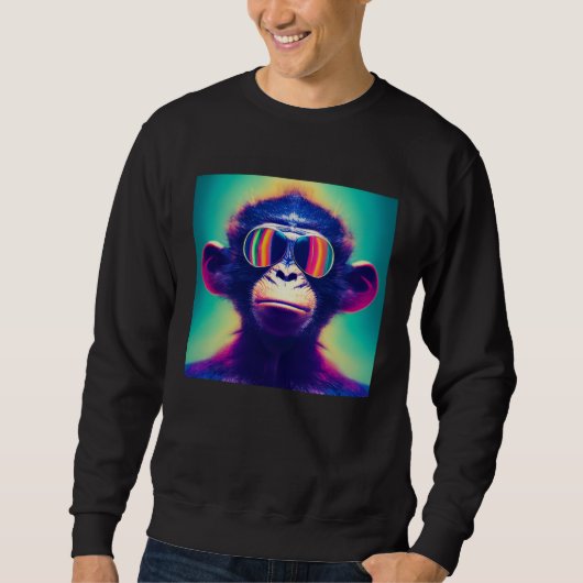 Cool Hipster Colorful Monkey Illustration Graphic  スウェットシャツ (正面)