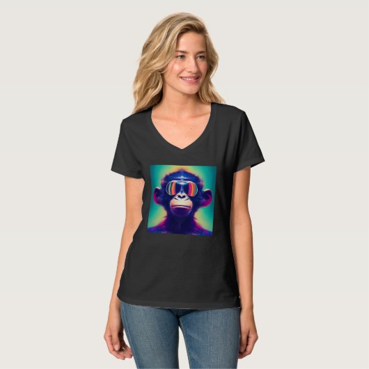 Cool Hipster Colorful Monkey Illustration Graphic  Tシャツ (正面フル)