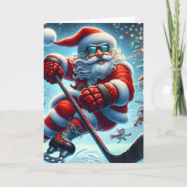 Cool Hockey Playing Santa Christmas シーズンカード