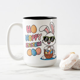 Cool Hoppy Easter Bunny Sunglasses and Basket Kids ツートーンマグカップ