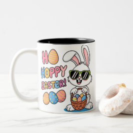 Cool Hoppy Easter Bunny Sunglasses and Basket Kids ツートーンマグカップ