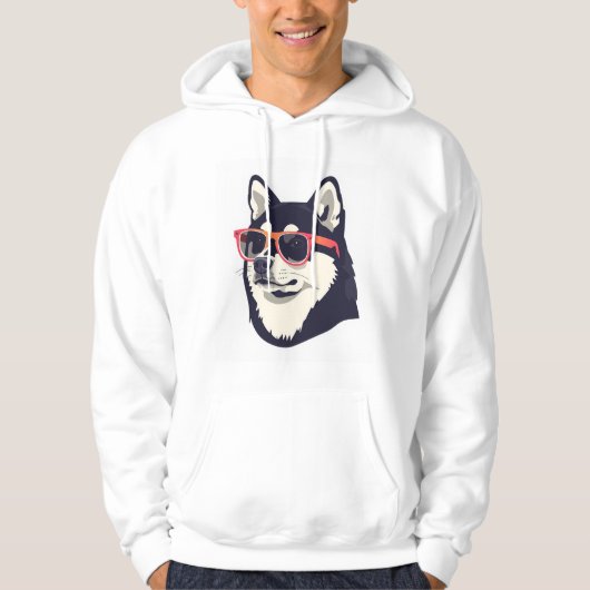 Cool Husky Dog with Red Sunglasses Men's Hoodie パーカ (正面)