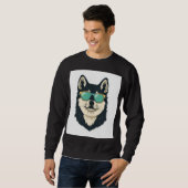 Cool Husky in Sunglasses – Men's Black Sweatshirt スウェットシャツ (正面フル)