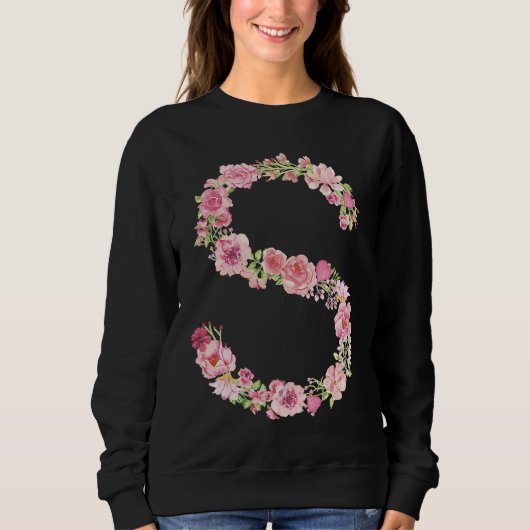 Cool Initial Alphabet Monogram Flowers Floral Let スウェットシャツ (正面)