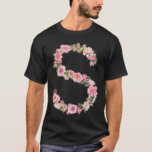 Cool Initial Alphabet Monogram Flowers  Floral Let Tシャツ (正面)