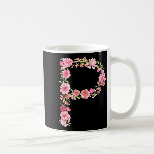 Cool Initial Alphabet Monogram Flowers Floral Lett コーヒーマグカップ (右)