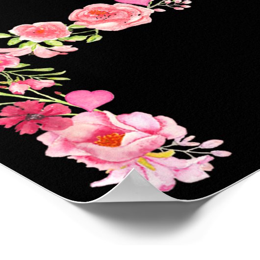 Cool Initial Alphabet Monogram Flowers Floral Lett ポスター (角)