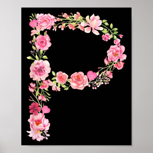 Cool Initial Alphabet Monogram Flowers Floral Lett ポスター (正面)