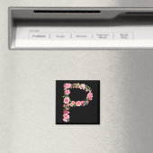 Cool Initial Alphabet Monogram Flowers Floral Lett マグネット (インサイチュ (食洗機))