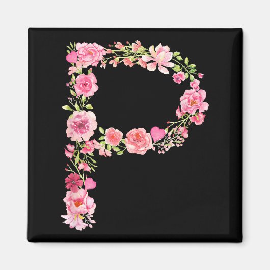Cool Initial Alphabet Monogram Flowers Floral Lett マグネット (正面)