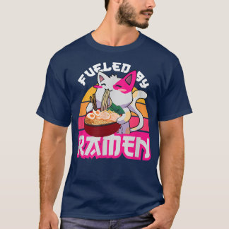 Cool Japanese Cat Eats Ramen, Fuled By Ramen Quote Tシャツ
