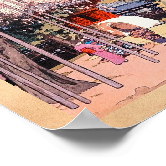 Cool japanese Cherry Tree in Kawagoe Yoshida art ポスター (角)