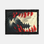 Cool Japanese Pagoda Castle Mountain Landscape Gra フリースブランケット (正面(横))