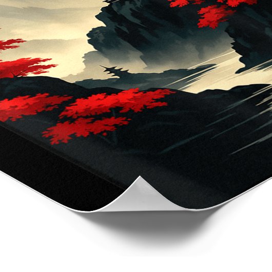 Cool Japanese Pagoda Castle Mountain Landscape Gra ポスター (角)