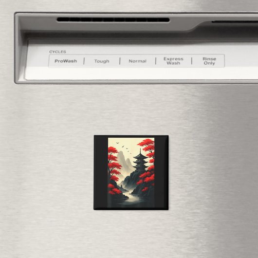 Cool Japanese Pagoda Castle Mountain Landscape Gra マグネット (インサイチュ (食洗機))