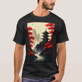 Cool Japanese Pagoda Castle Mountain Landscape Gra Tシャツ (正面)