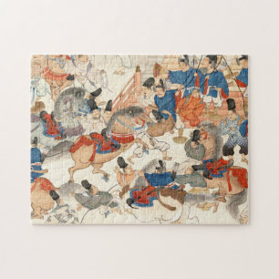 Cool japanese vintage ukiyo-e horse riders warrior ジグソーパズル