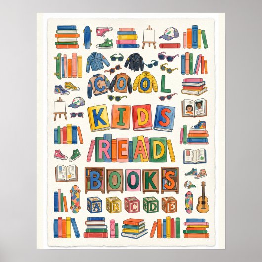 Cool Kids Read Books 水彩ポスター ポスター (正面)