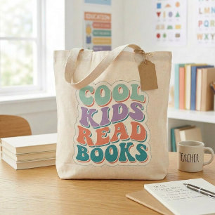Cool Kids Read Books - 波線の本の愛好家が読書中 トートバッグ