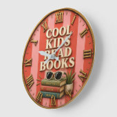 Cool Kids Read Books Reading Motivation ラージ壁時計 (傾斜)