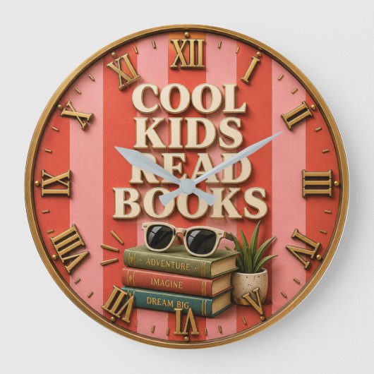 Cool Kids Read Books Reading Motivation ラージ壁時計 (正面)